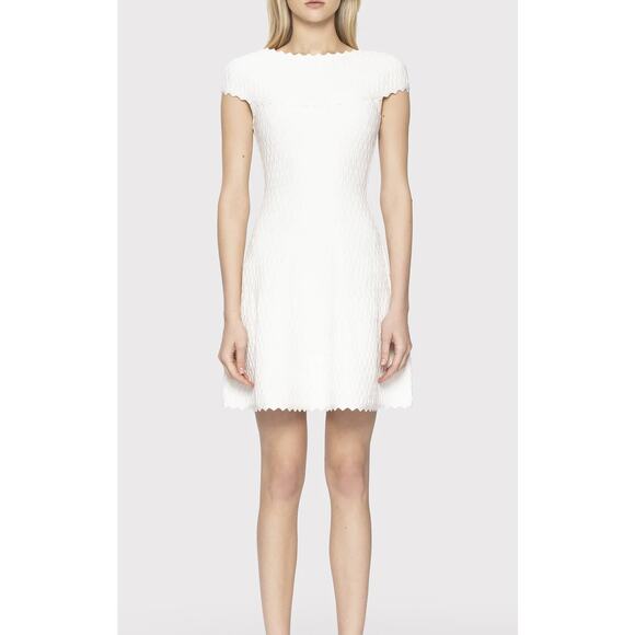 Herve Leger NWT Alabaster Off Shoulder Flair Skirt Bandage Mini Dress XS NEW